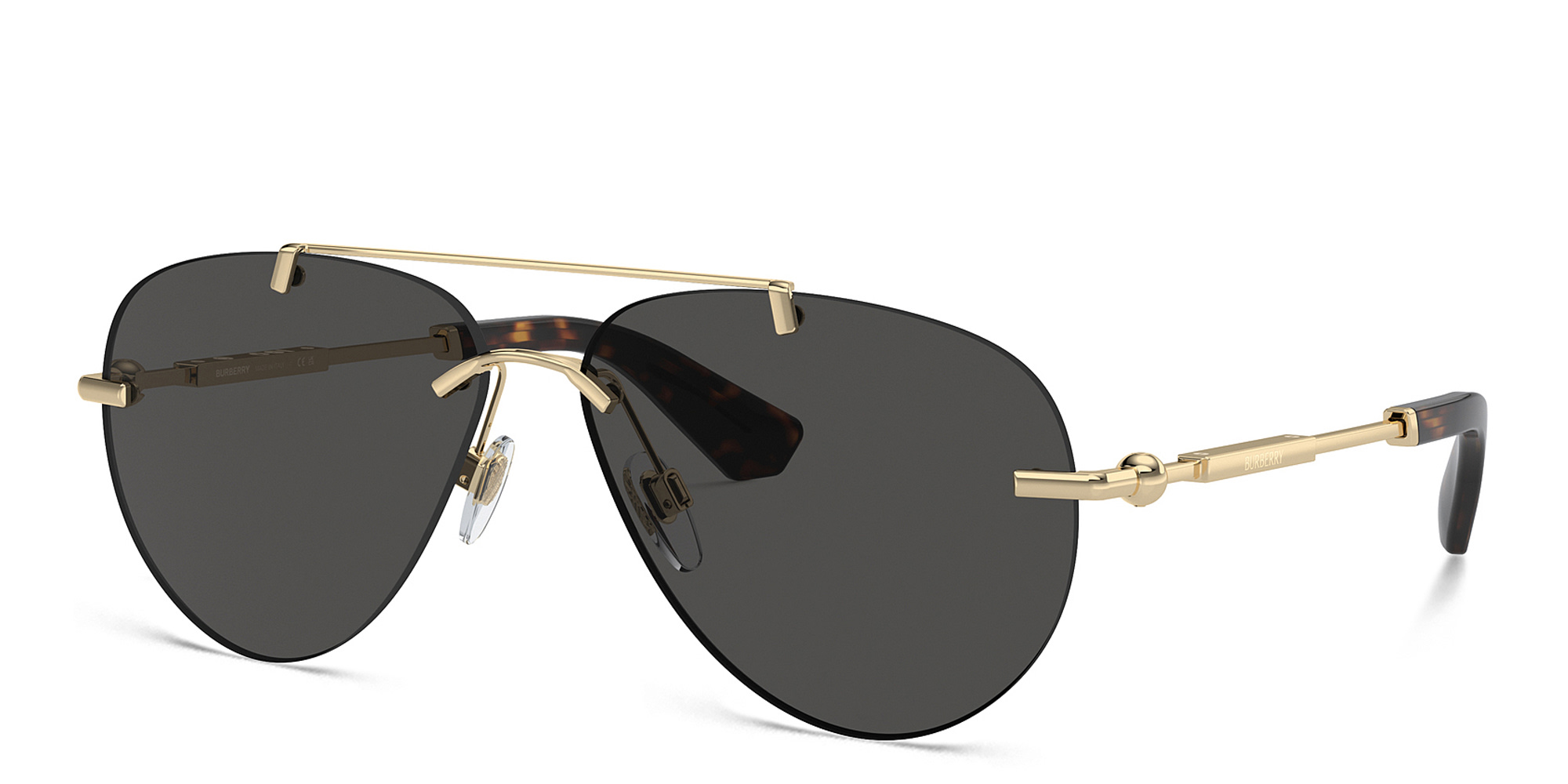 Shop BURBERRY Logo Rimless Pilot Sunglasses in Light Gold online.