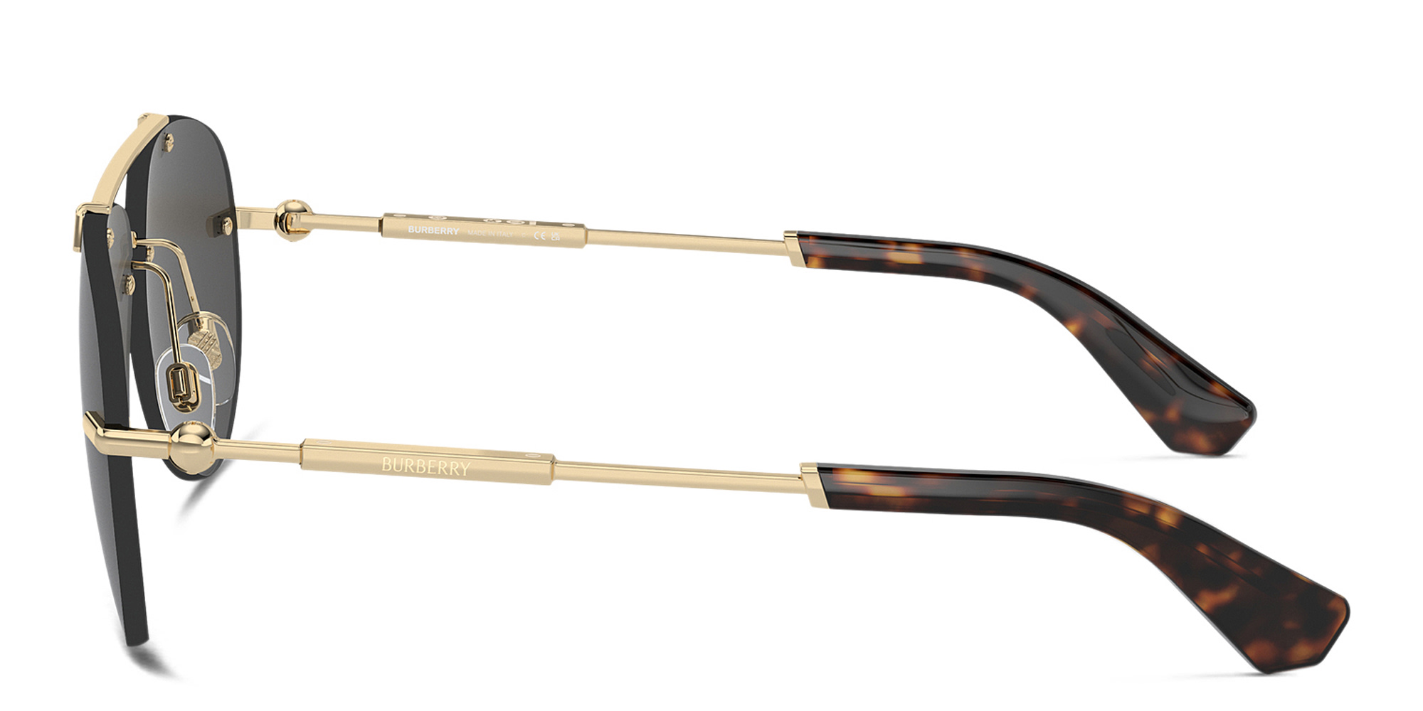 Shop BURBERRY Logo Rimless Pilot Sunglasses in Light Gold online.