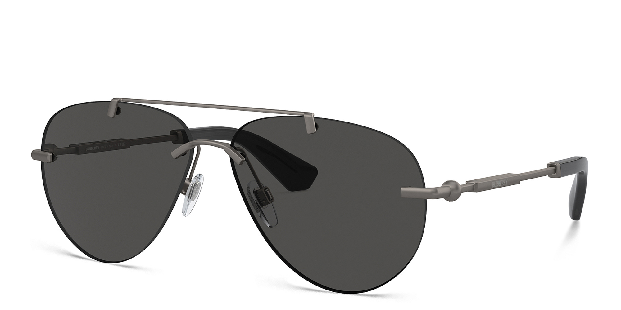 Shop BURBERRY Logo Rimless Pilot Sunglasses in Gunmetal online.