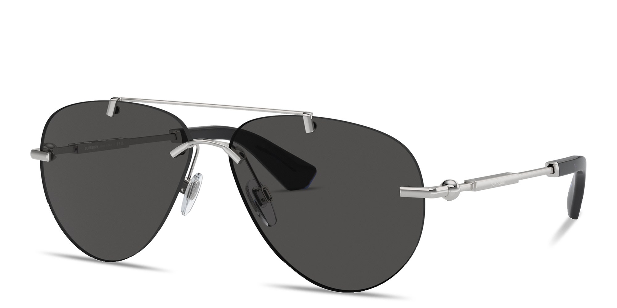 Shop BURBERRY Logo Signature Rimless Pilot Sunglasses in Silver online.