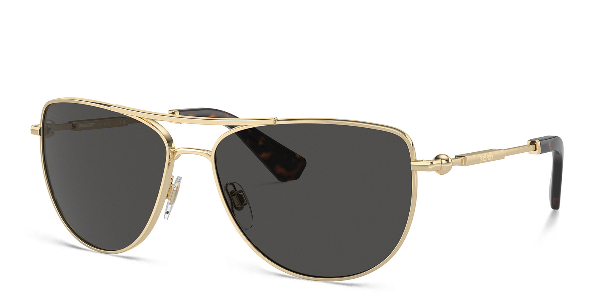 Shop BURBERRY Logo Aviator Sunglasses in Gold online.