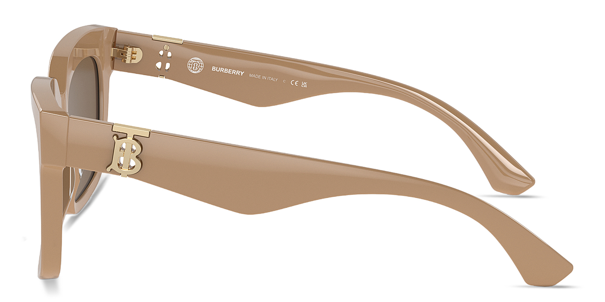 Shop BURBERRY TB Motif Square Sunglasses in Beige online.