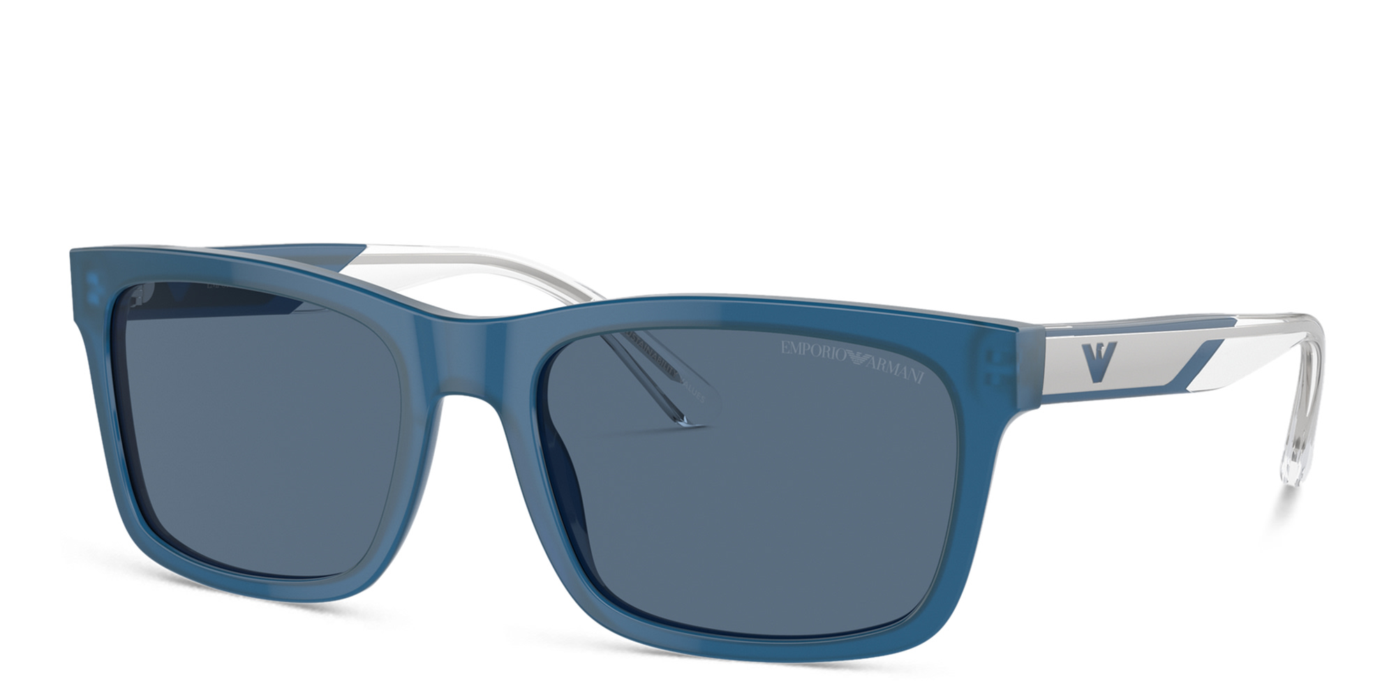 Shop Emporio Armani Logo Rectangle Sunglasses in Blue online.