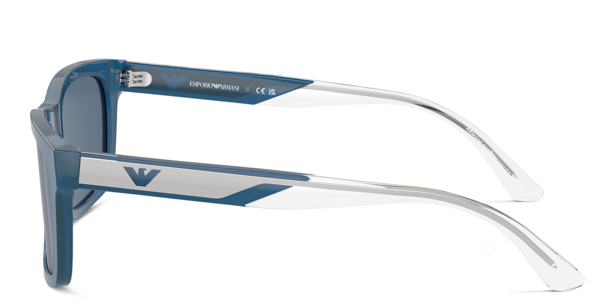 Shop Emporio Armani Logo Rectangle Sunglasses in Blue online.