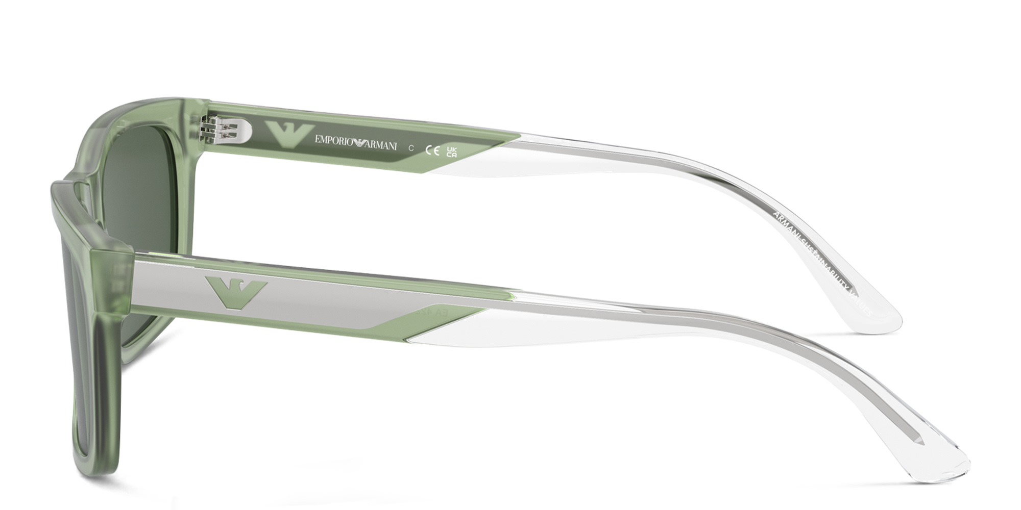 Emporio Armani Logo Rectangle Sunglasses in Shiny Opaline Green – Product Photo 3