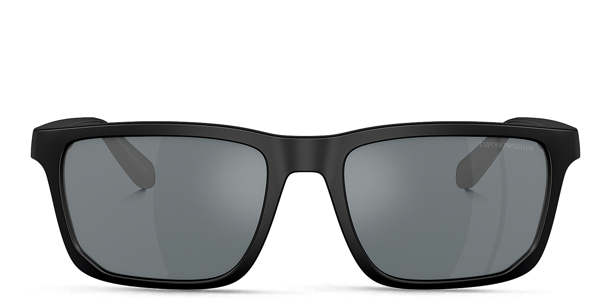 Shop Emporio Armani Logo Rectangle Sunglasses in Matte Black online.