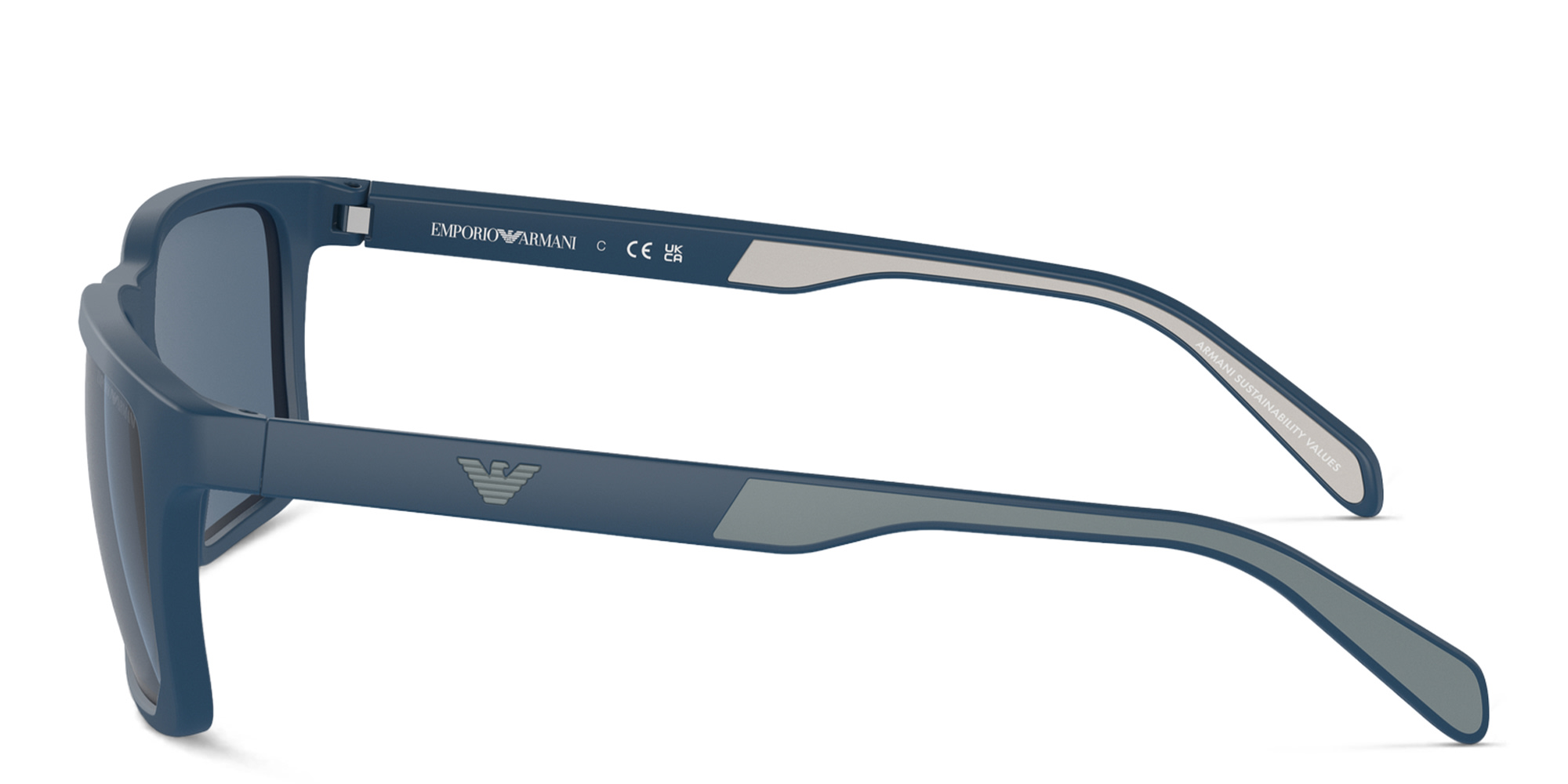 Emporio Armani Logo Rectangle Sunglasses in Matte Blue – Product Photo 3