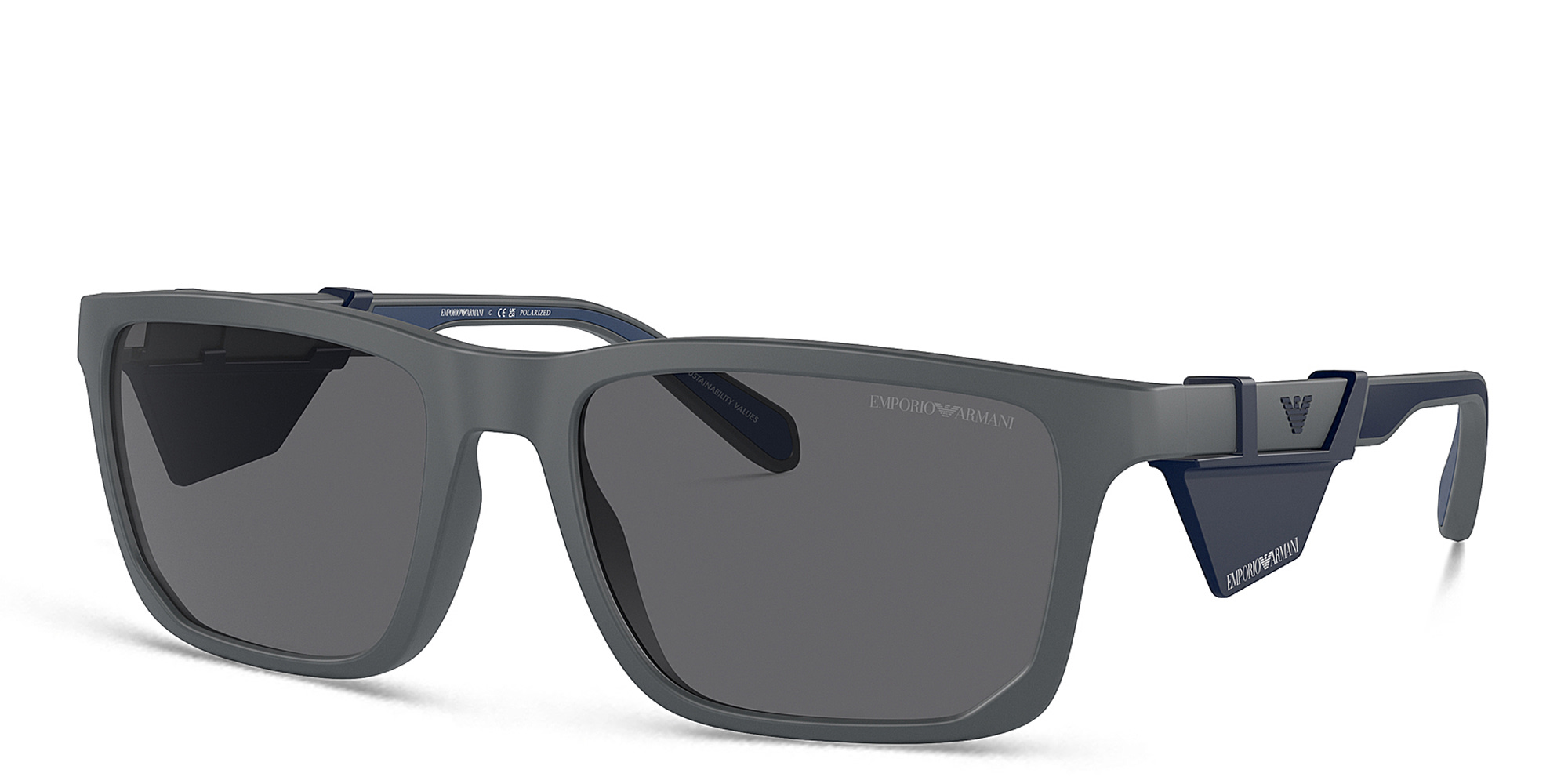 Emporio Armani Logo Rectangle Sunglasses in Matte Dark Grey – Product Photo 2