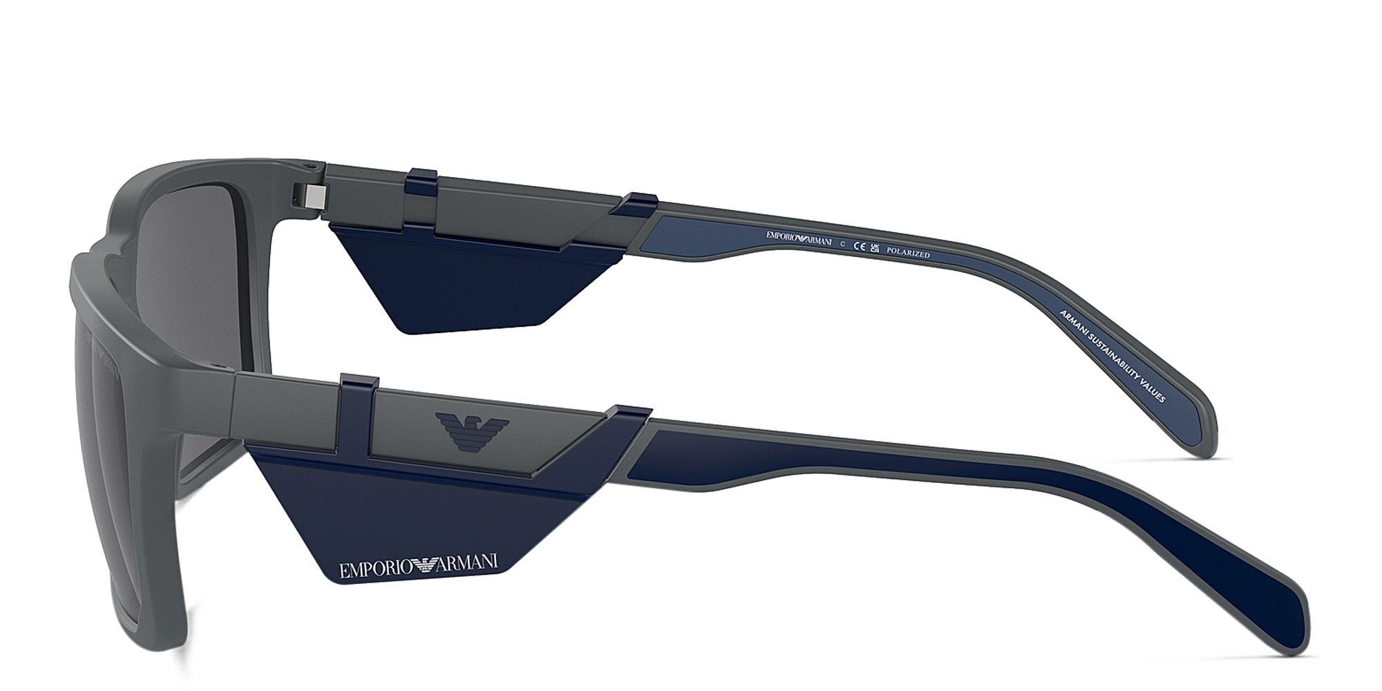 Emporio Armani Logo Rectangle Sunglasses in Matte Dark Grey – Product Photo 3