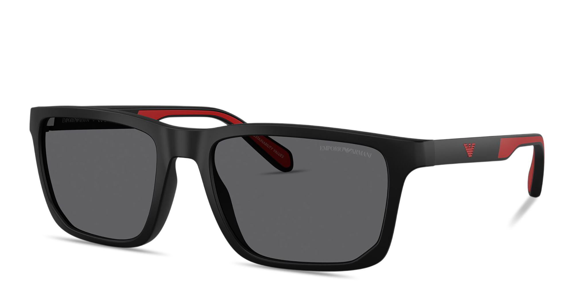 Shop Emporio Armani Eagle Logo Rectangle Sunglasses in Black online.
