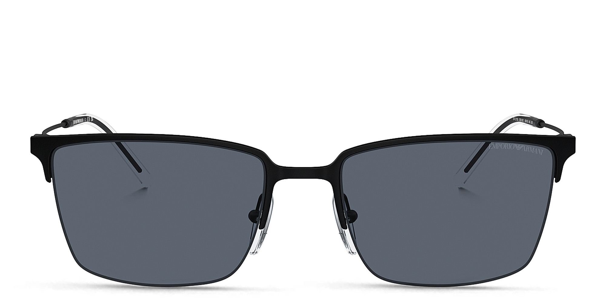 نظارات شمسية مربّعة بنصف إطار بشعار العلامة من امبوريو أرماني بلون أسود مطفي - صورة المنتج 1