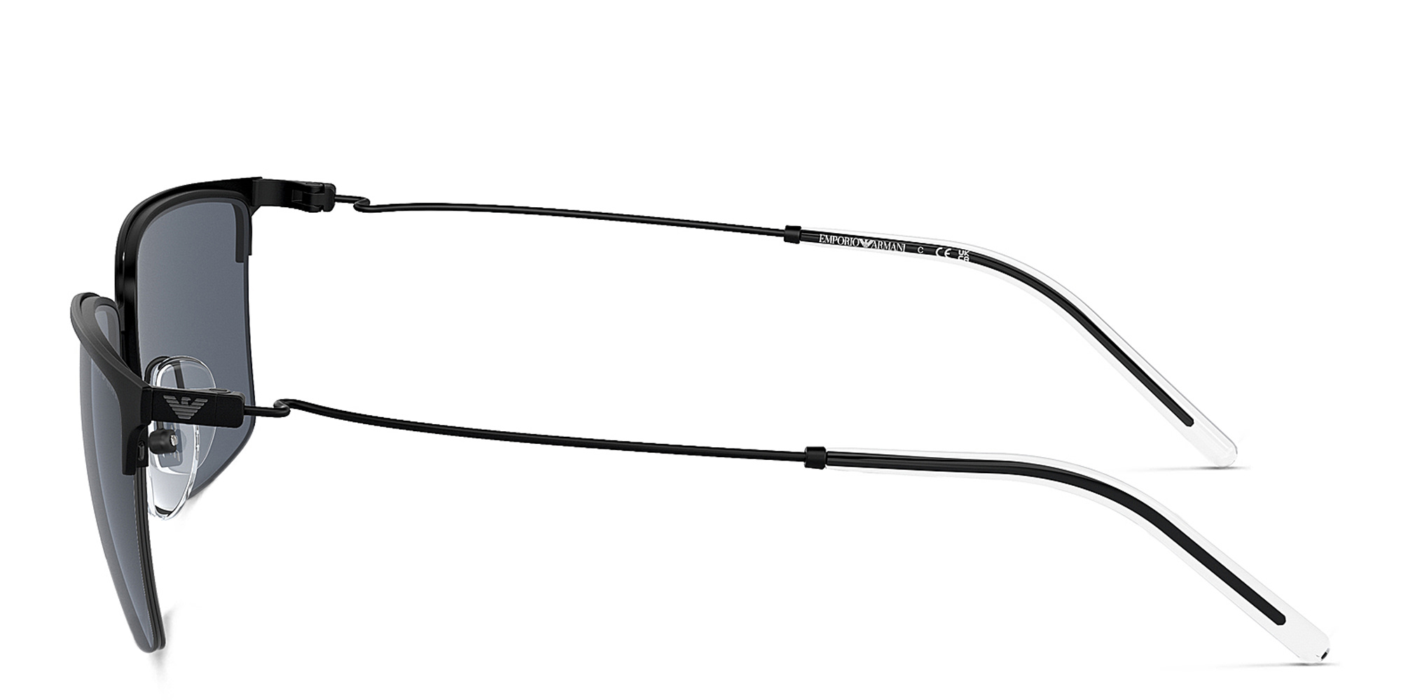 نظارات شمسية مربّعة بنصف إطار بشعار العلامة من امبوريو أرماني بلون أسود مطفي - صورة المنتج 3