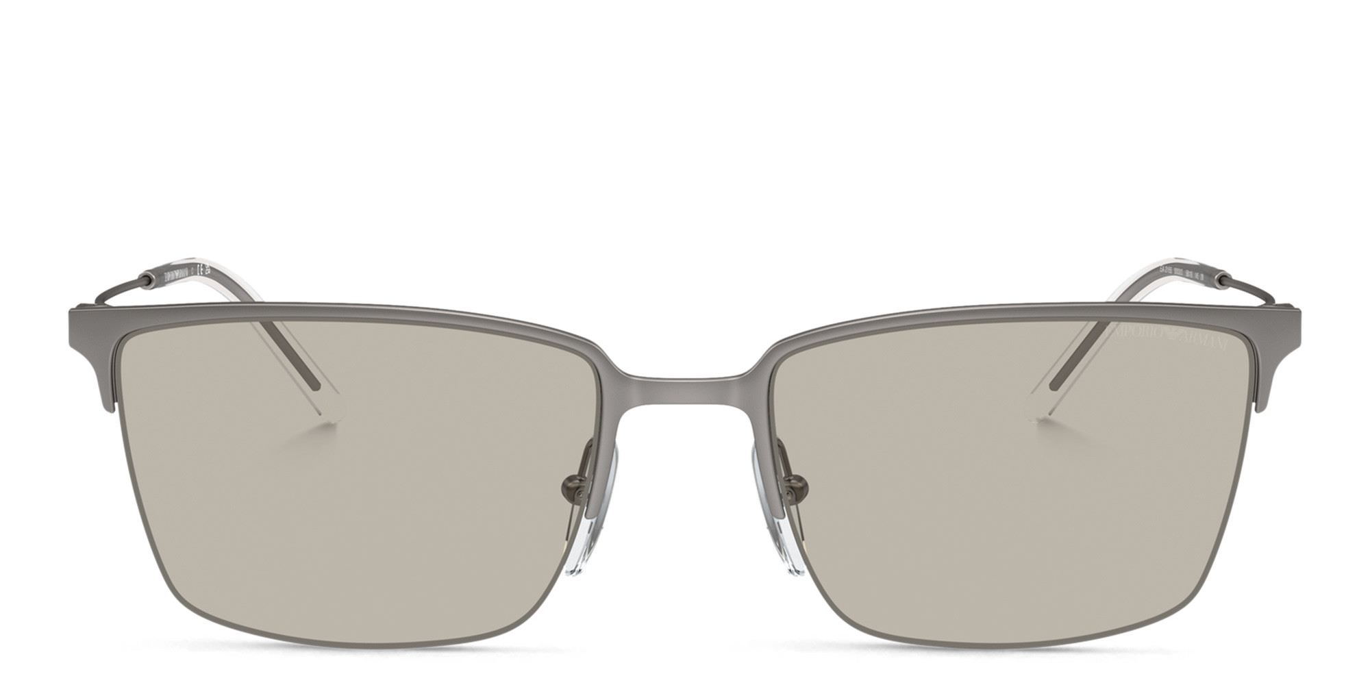 Shop Emporio Armani Logo Half-Rim Square Sunglasses in Matte Gunmetal online.