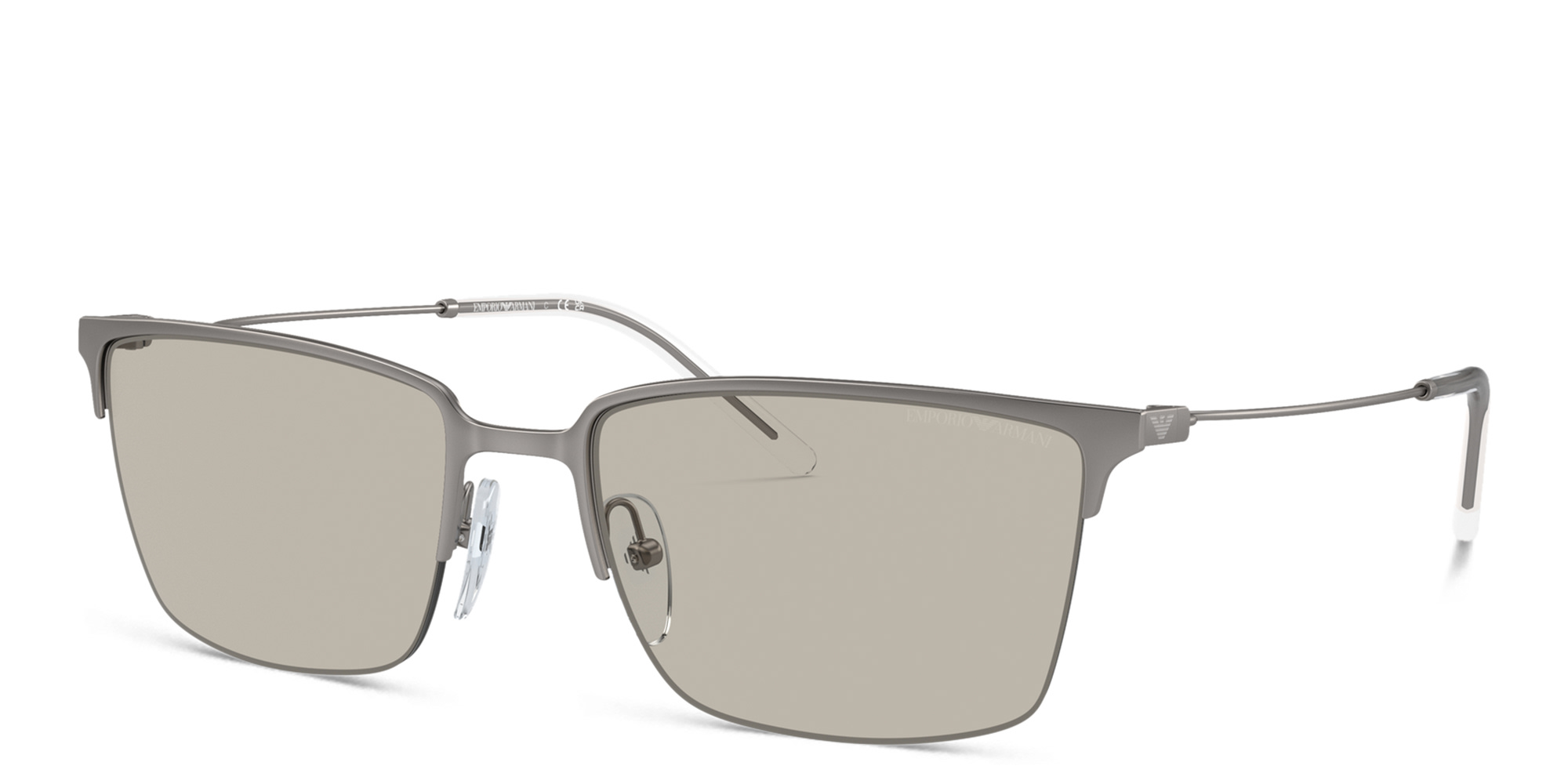 Shop Emporio Armani Logo Half-Rim Square Sunglasses in Matte Gunmetal online.