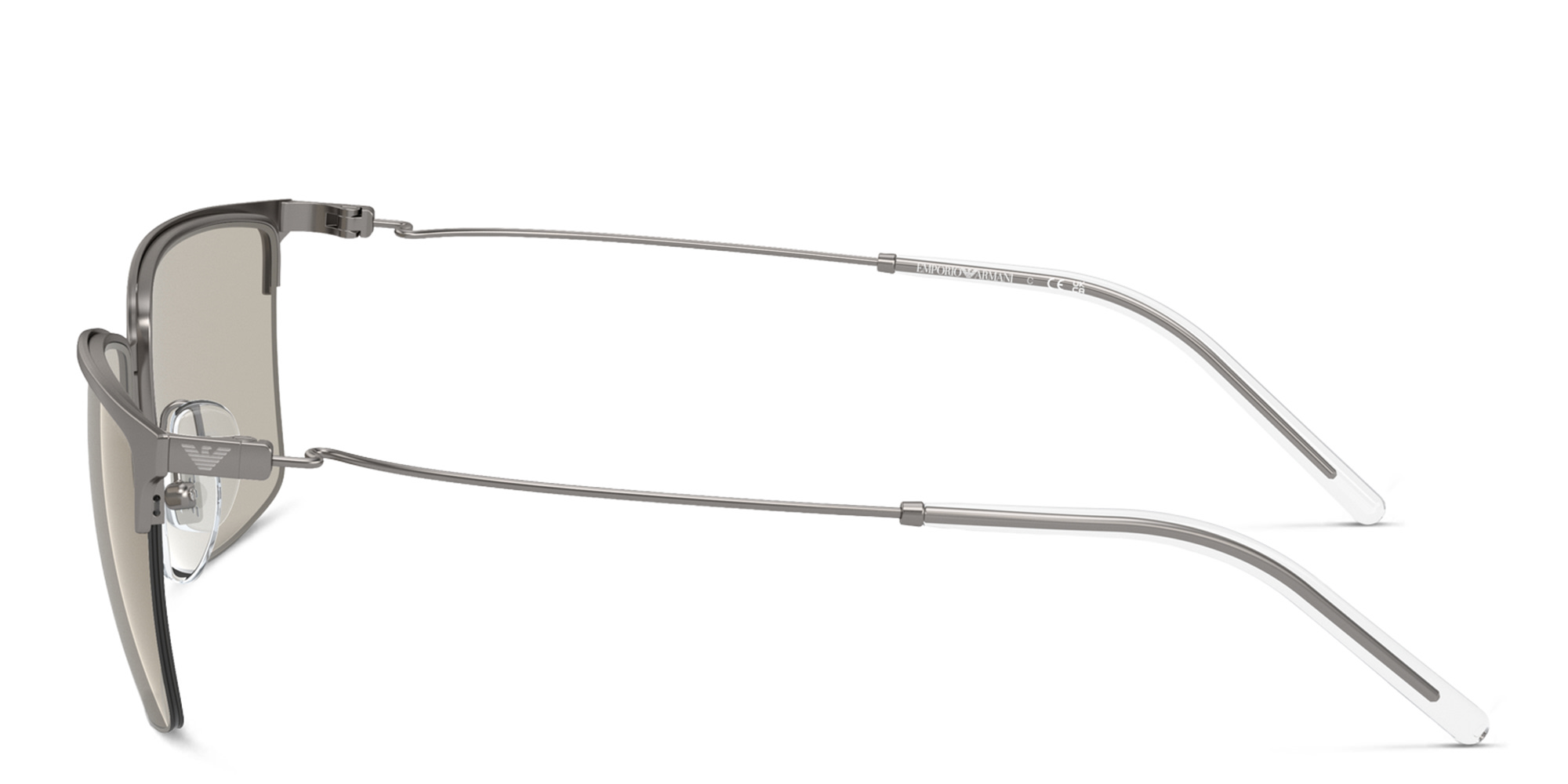 Shop Emporio Armani Logo Half-Rim Square Sunglasses in Matte Gunmetal online.