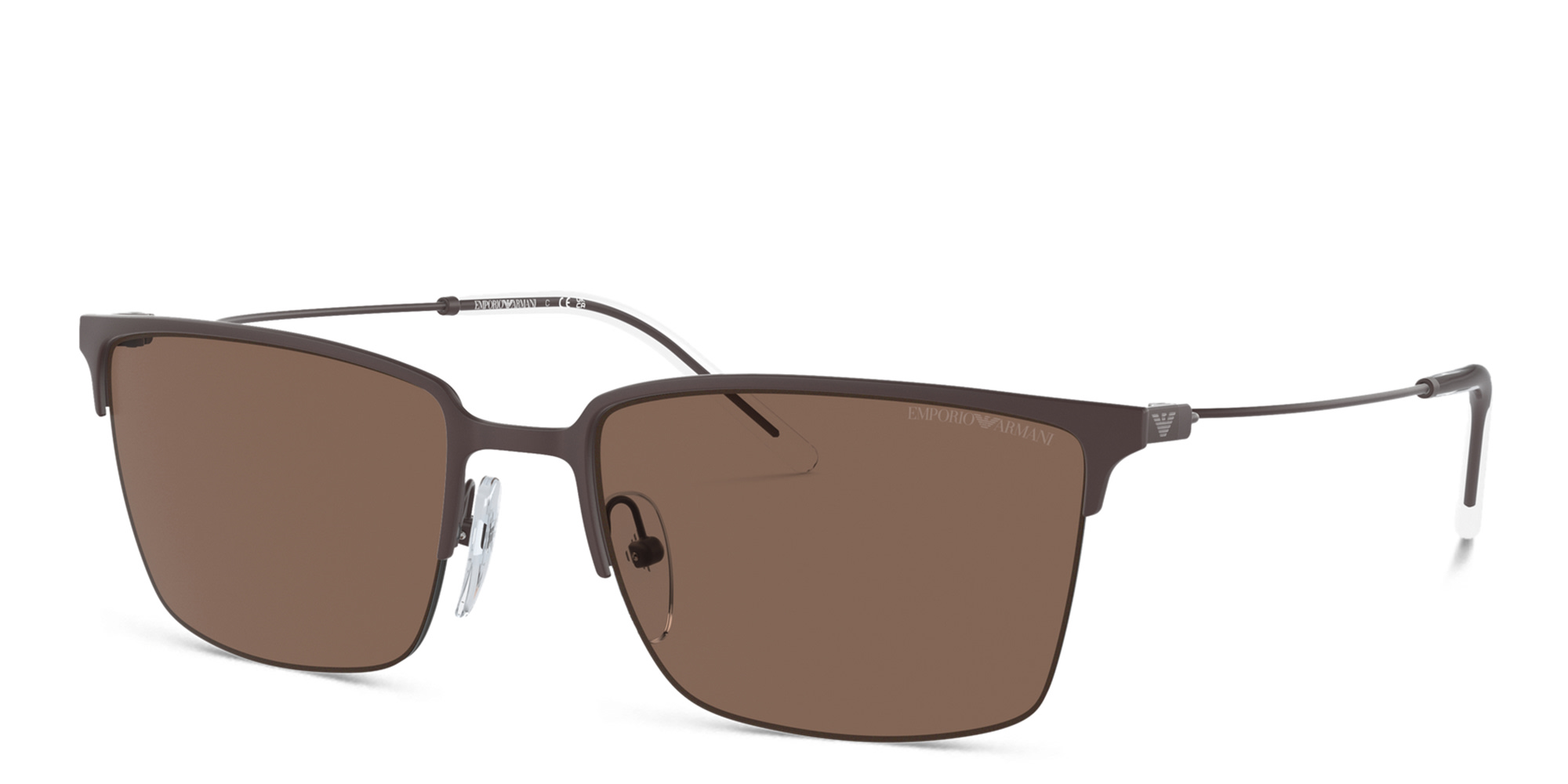 Emporio Armani Logo Half-Rim Square Sunglasses in Matte Brown – Product Photo 2