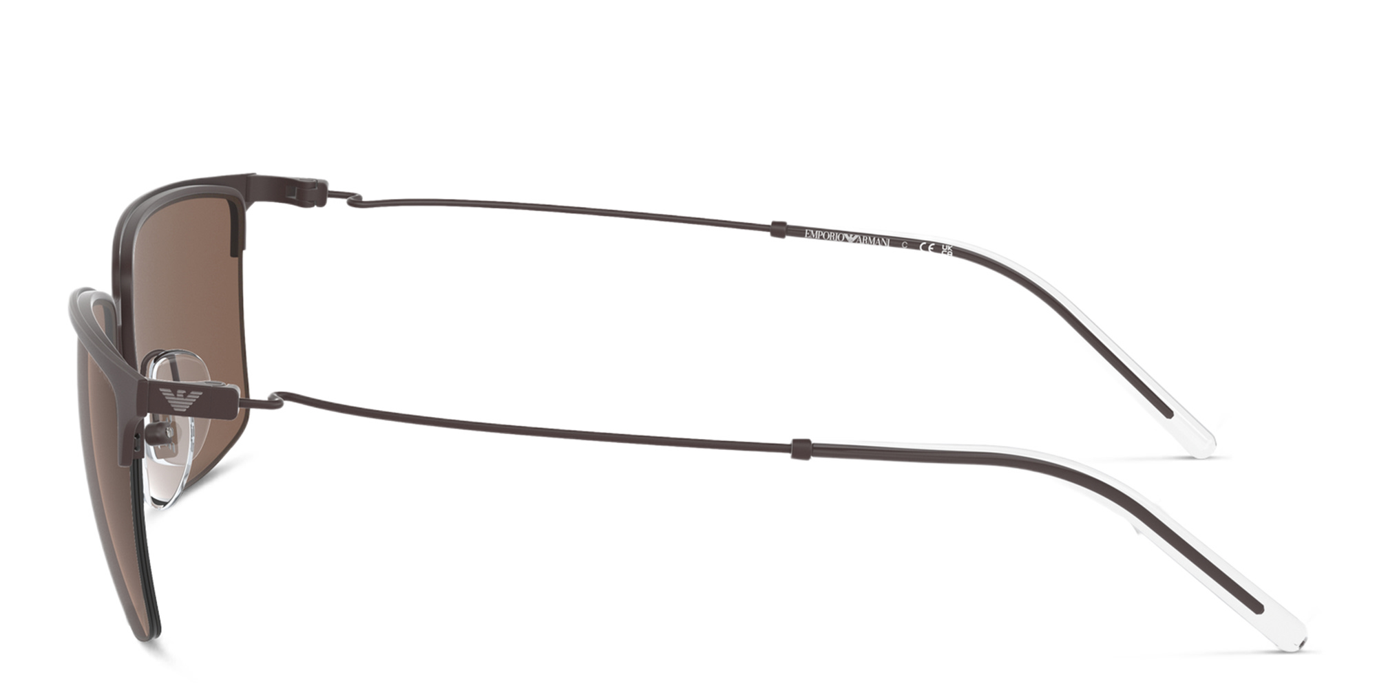 Emporio Armani Logo Half-Rim Square Sunglasses in Matte Brown – Product Photo 3