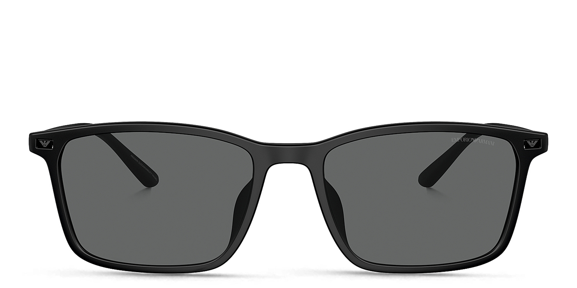 Shop Emporio Armani Logo Rectangle Sunglasses in Matte Black online.