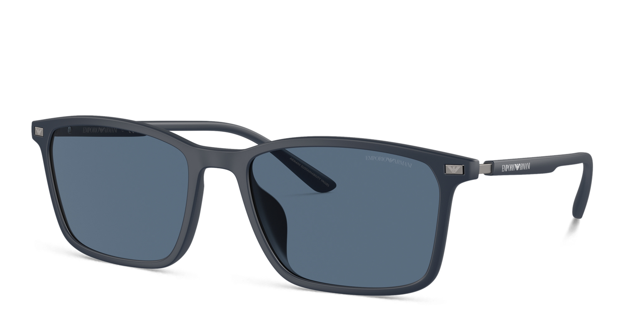 Emporio Armani Logo Rectangle Sunglasses in Matte Blue – Product Photo 2