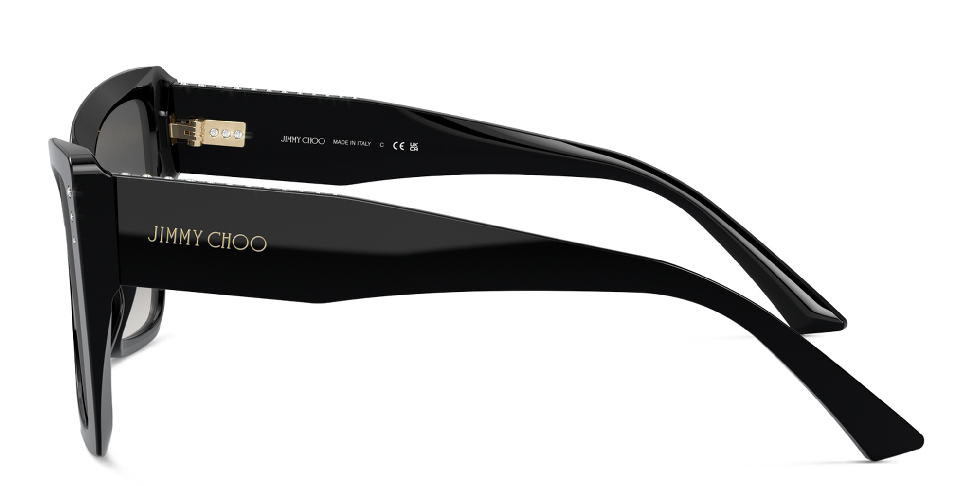 JIMMY CHOO Rhinestone-Embellished Oversized Cat-Eye Sunglasses in Black – Product Photo 3