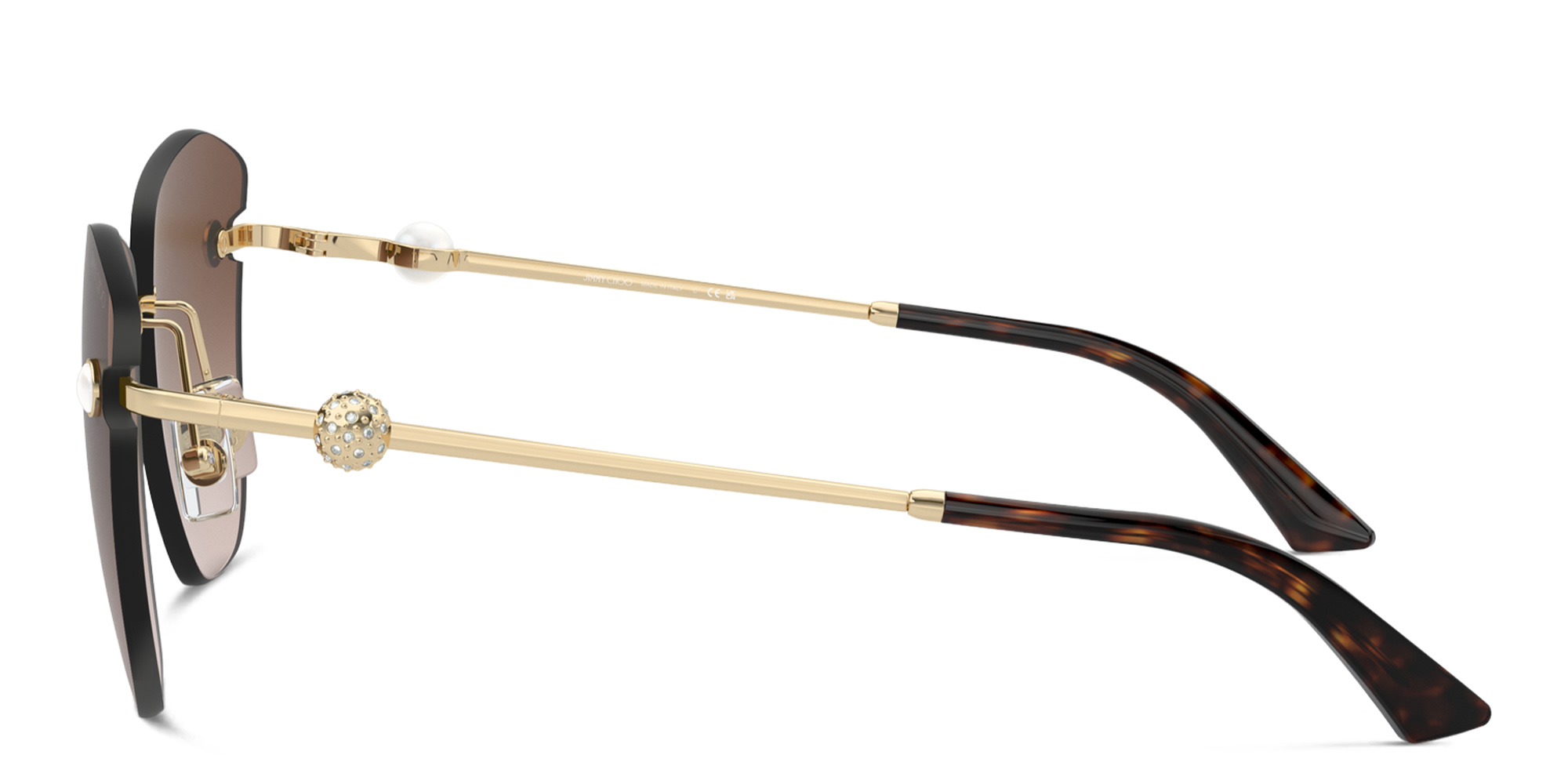 JIMMY CHOO Pearl-Embellished Rimless Cat-Eye Sunglasses in Gold – Product Photo 3