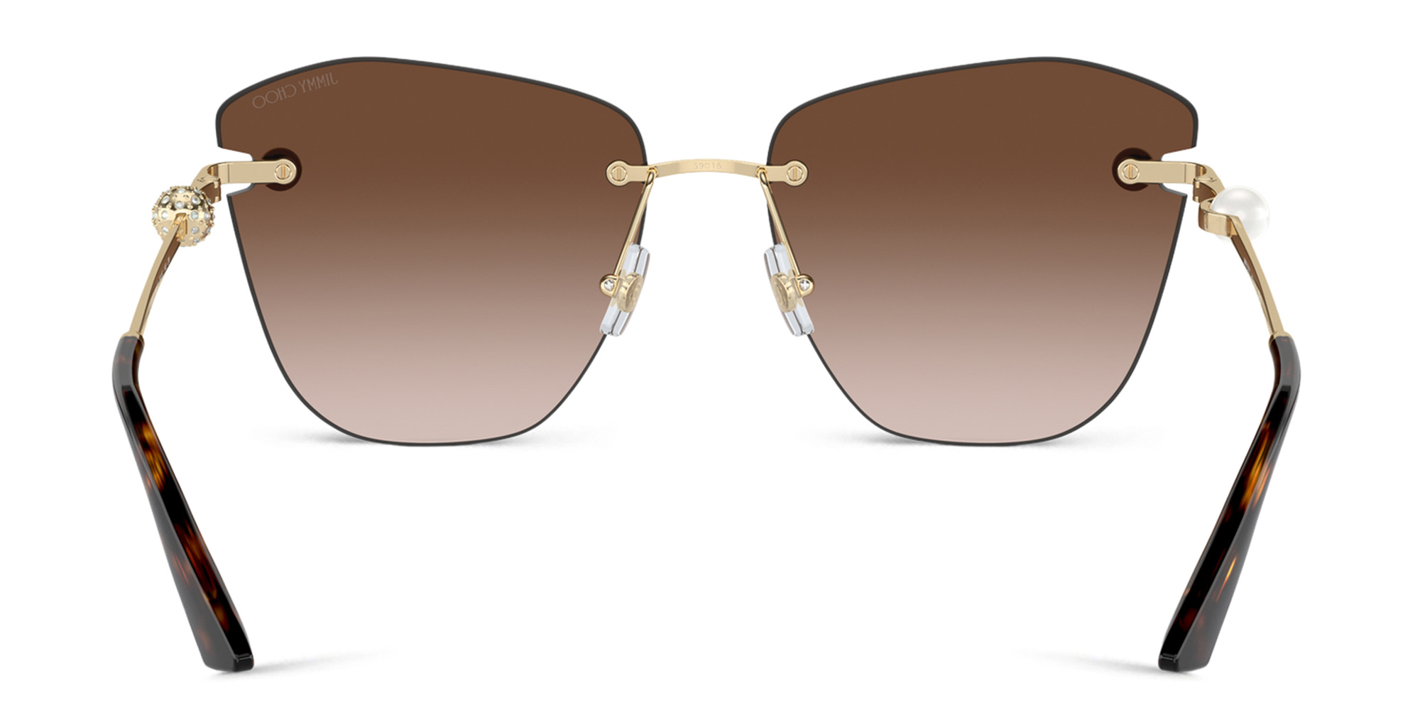 JIMMY CHOO Pearl-Embellished Rimless Cat-Eye Sunglasses in Gold – Product Photo 4