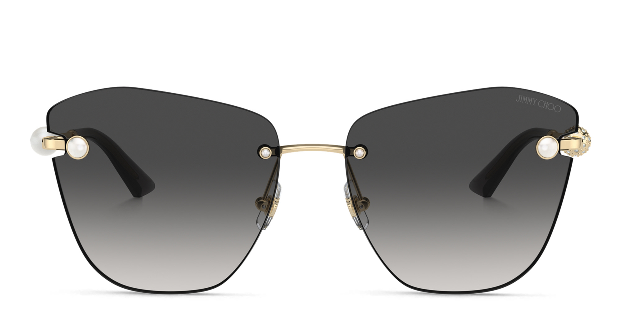 Shop JIMMY CHOO Pearl-Embellished Rimless Cat-Eye Sunglasses in Gold online.