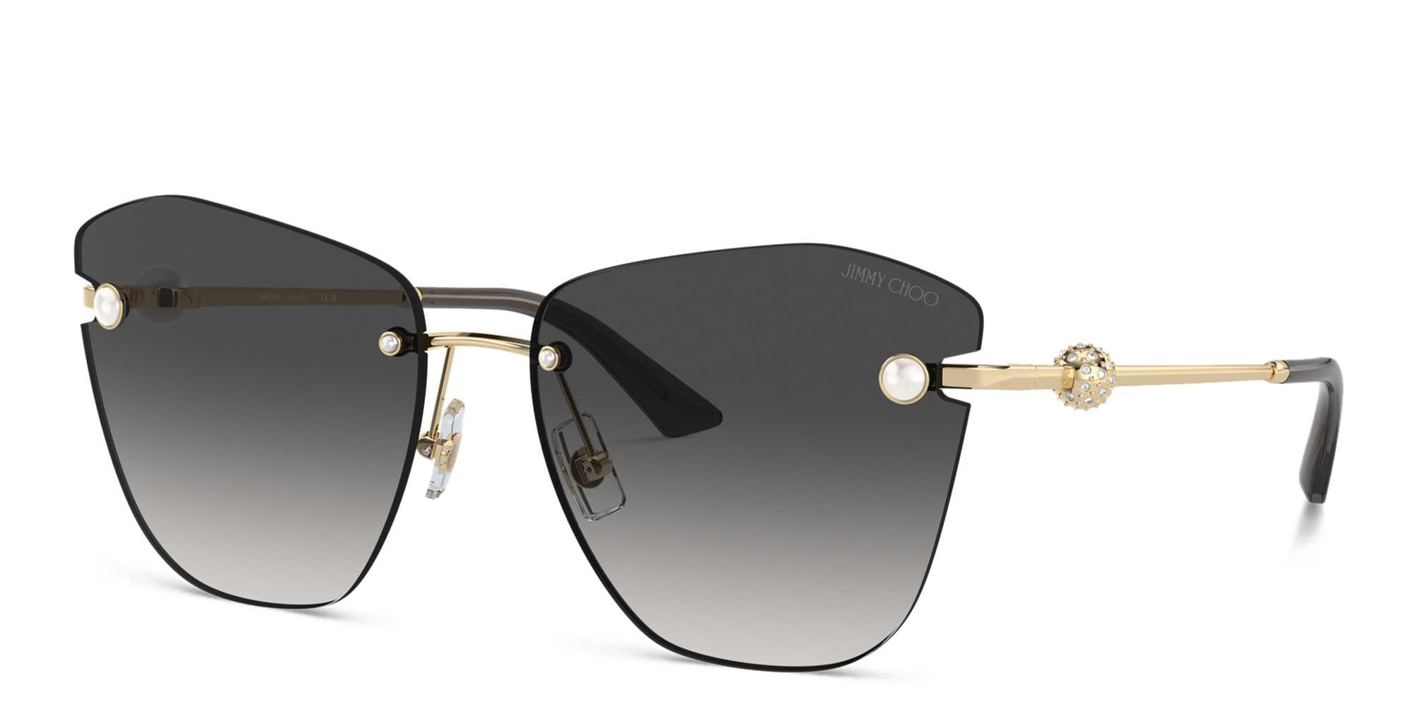 Shop JIMMY CHOO Pearl-Embellished Rimless Cat-Eye Sunglasses in Gold online.