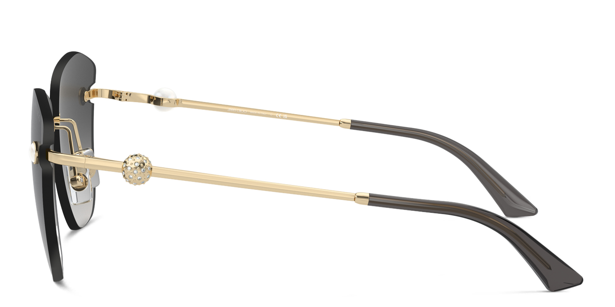 Shop JIMMY CHOO Pearl-Embellished Rimless Cat-Eye Sunglasses in Gold online.