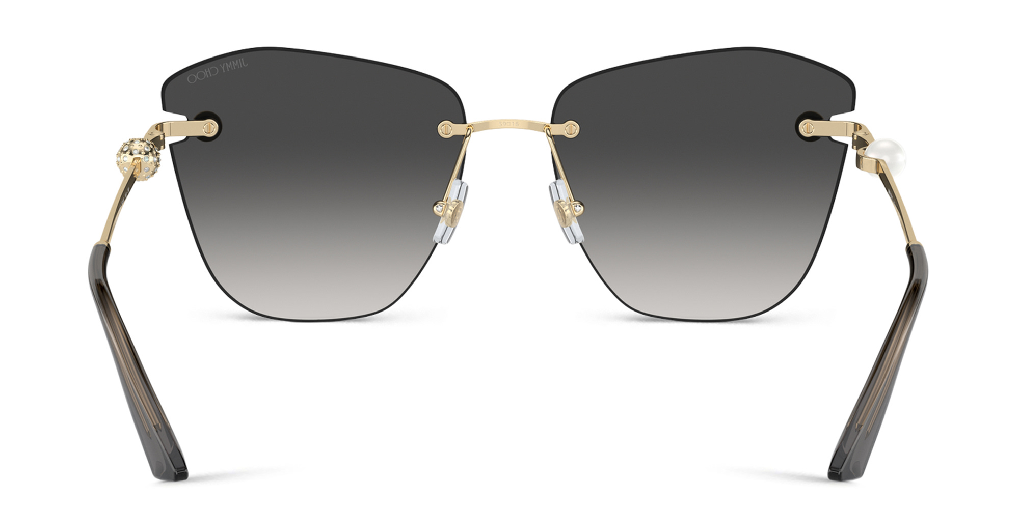 Shop JIMMY CHOO Pearl-Embellished Rimless Cat-Eye Sunglasses in Gold online.