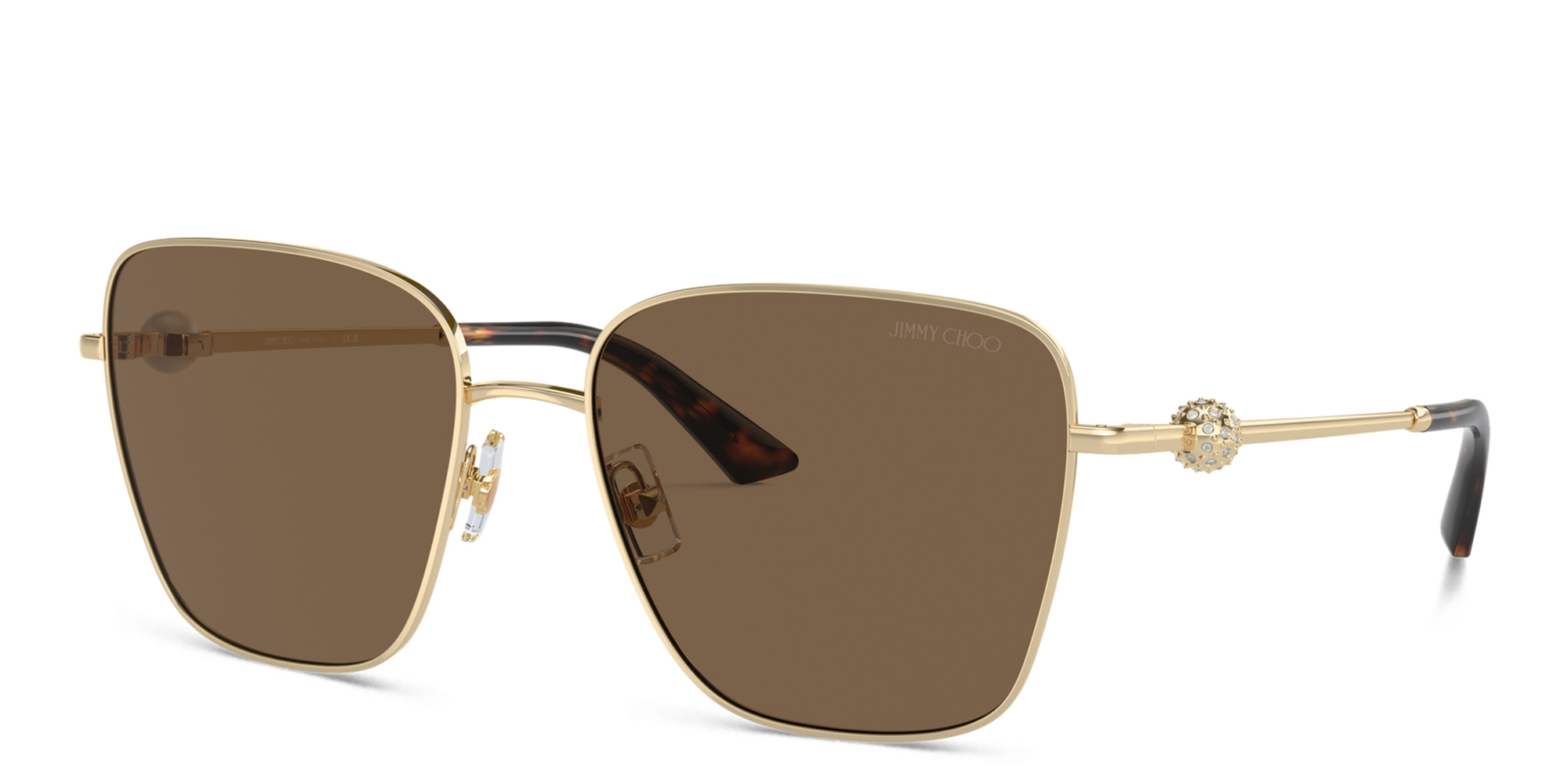 Shop JIMMY CHOO Pearl-Embellished Square Sunglasses in Gold online.
