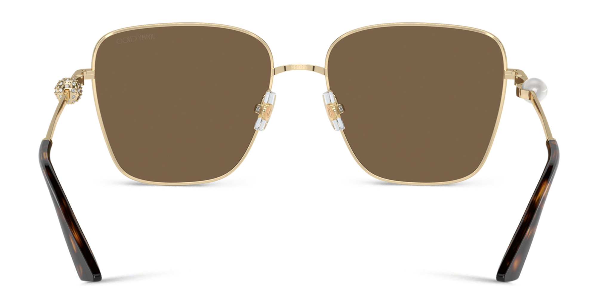 Shop JIMMY CHOO Pearl-Embellished Square Sunglasses in Gold online.