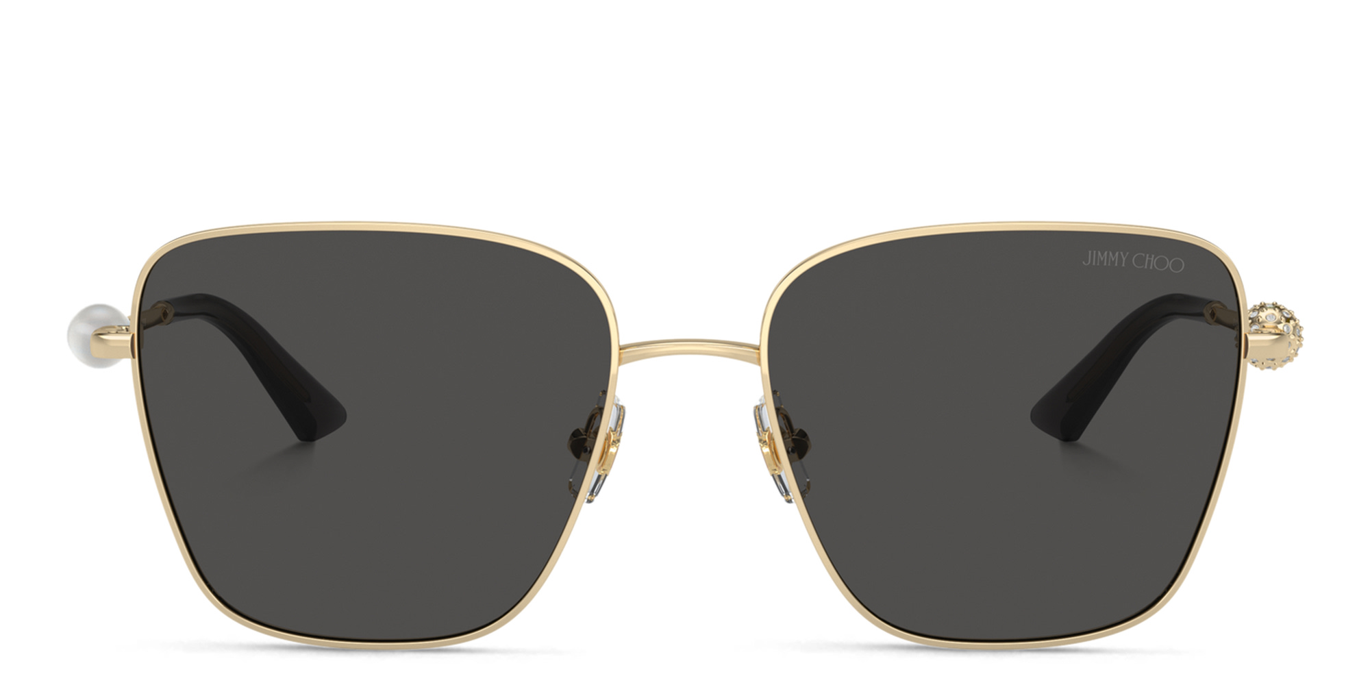 Shop JIMMY CHOO Pearl-Embellished Square Sunglasses in Gold online.
