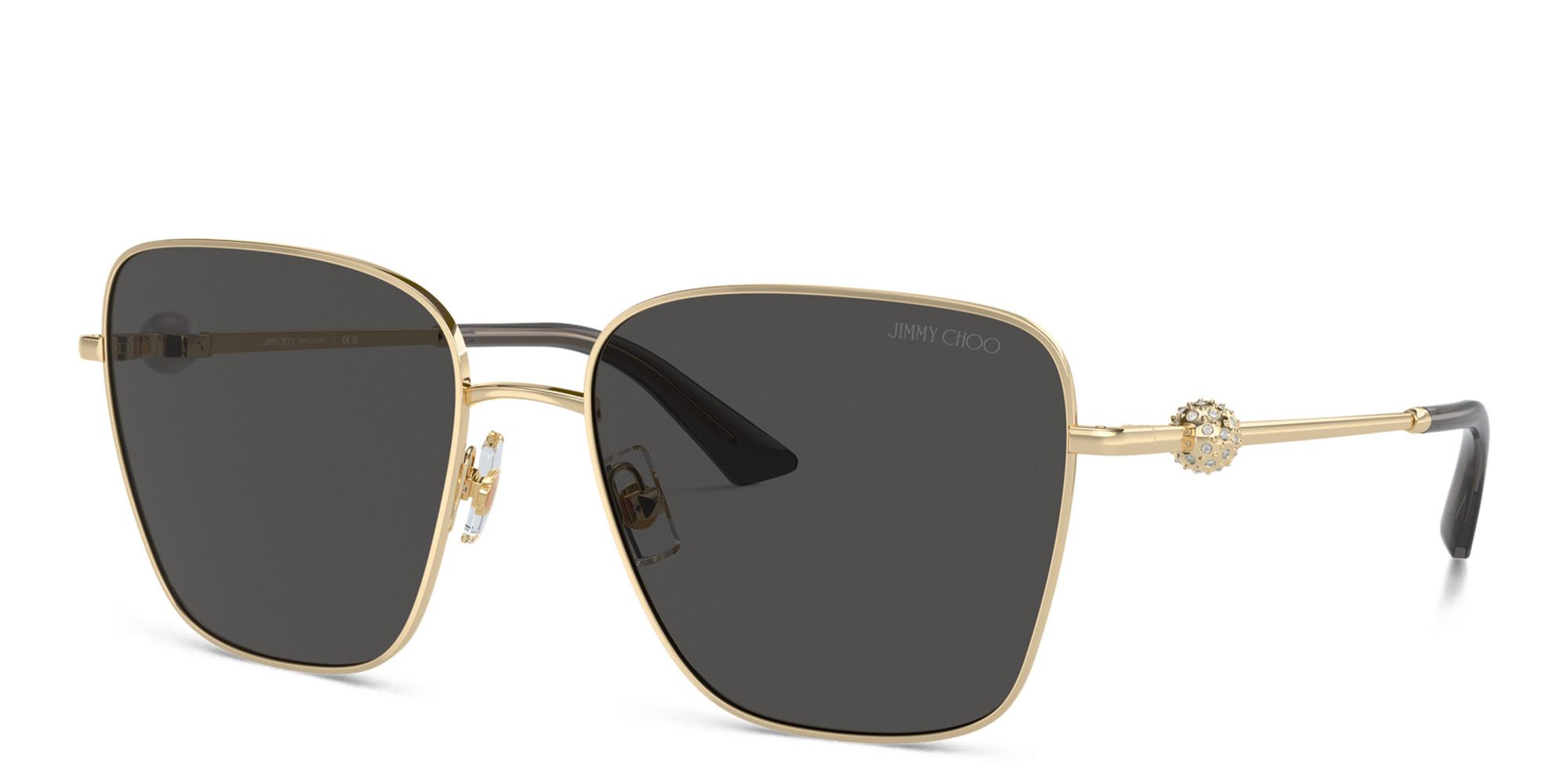 Shop JIMMY CHOO Pearl-Embellished Square Sunglasses in Gold online.
