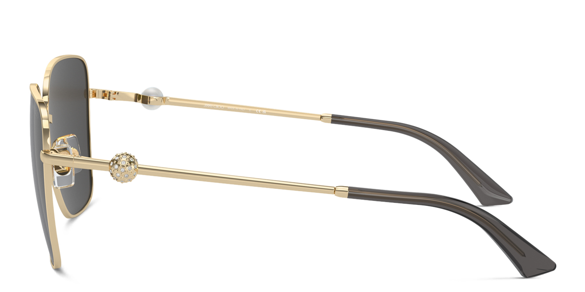 Shop JIMMY CHOO Pearl-Embellished Square Sunglasses in Gold online.