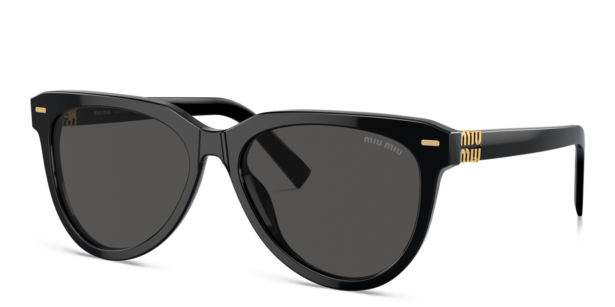 Shop MIU MIU Vertical Logo Panthos Sunglasses in Black online.