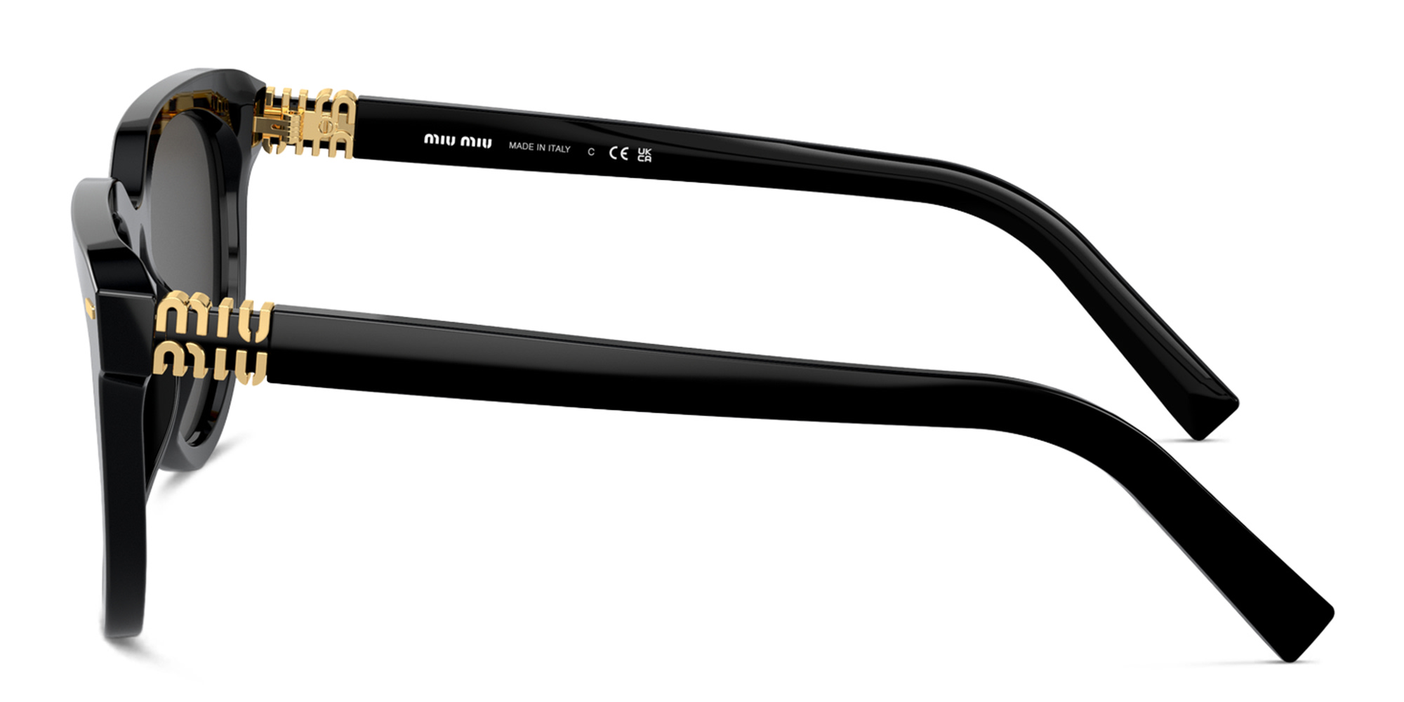 Shop MIU MIU Vertical Logo Panthos Sunglasses in Black online.
