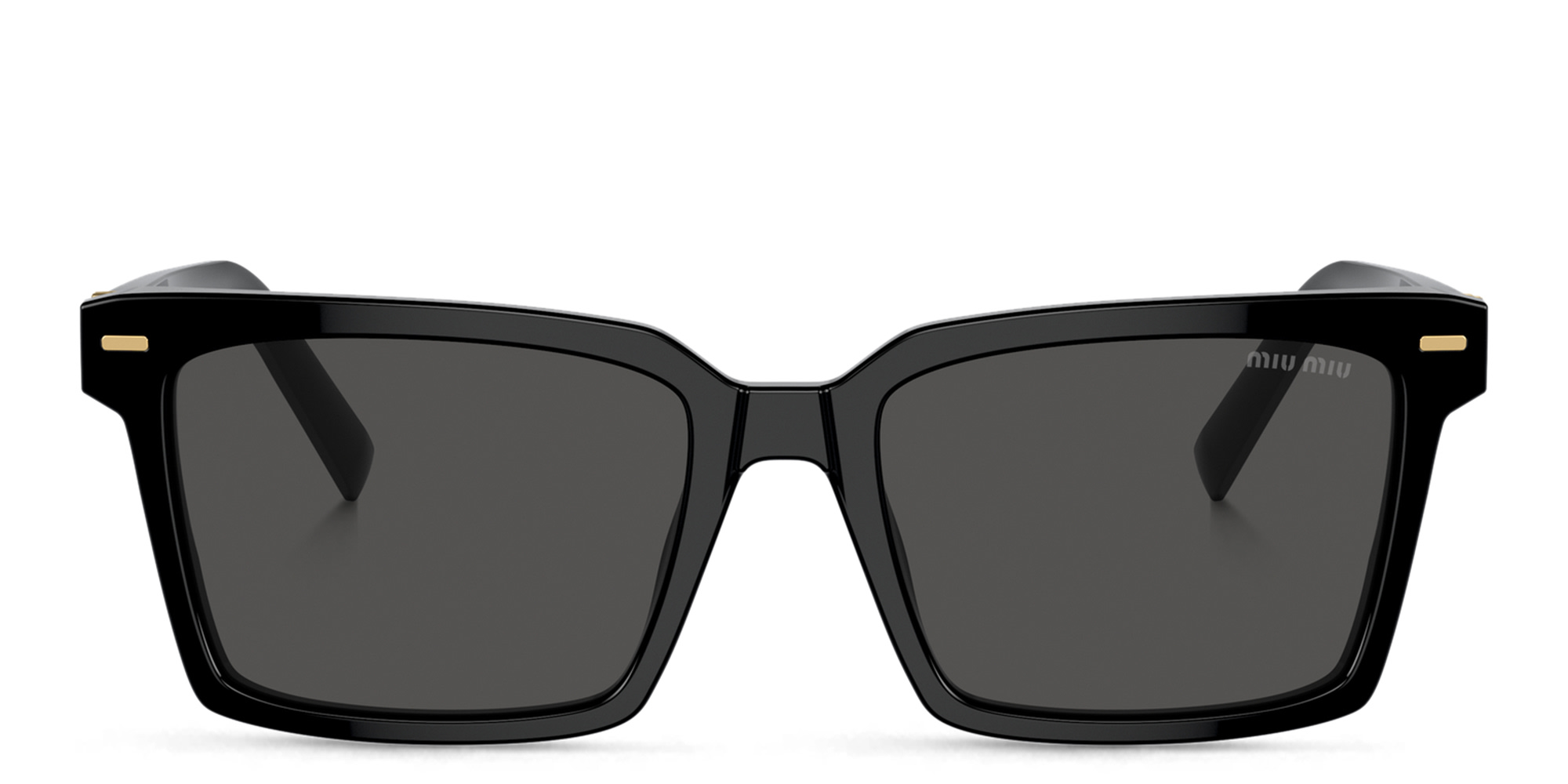 Shop MIU MIU Vertical Logo Rectangle Sunglasses in Black online.