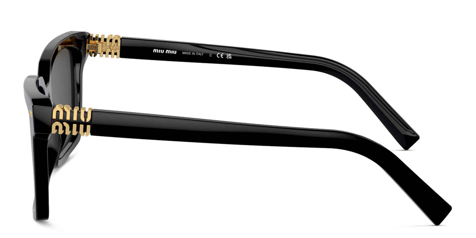 Shop MIU MIU Vertical Logo Rectangle Sunglasses in Black online.