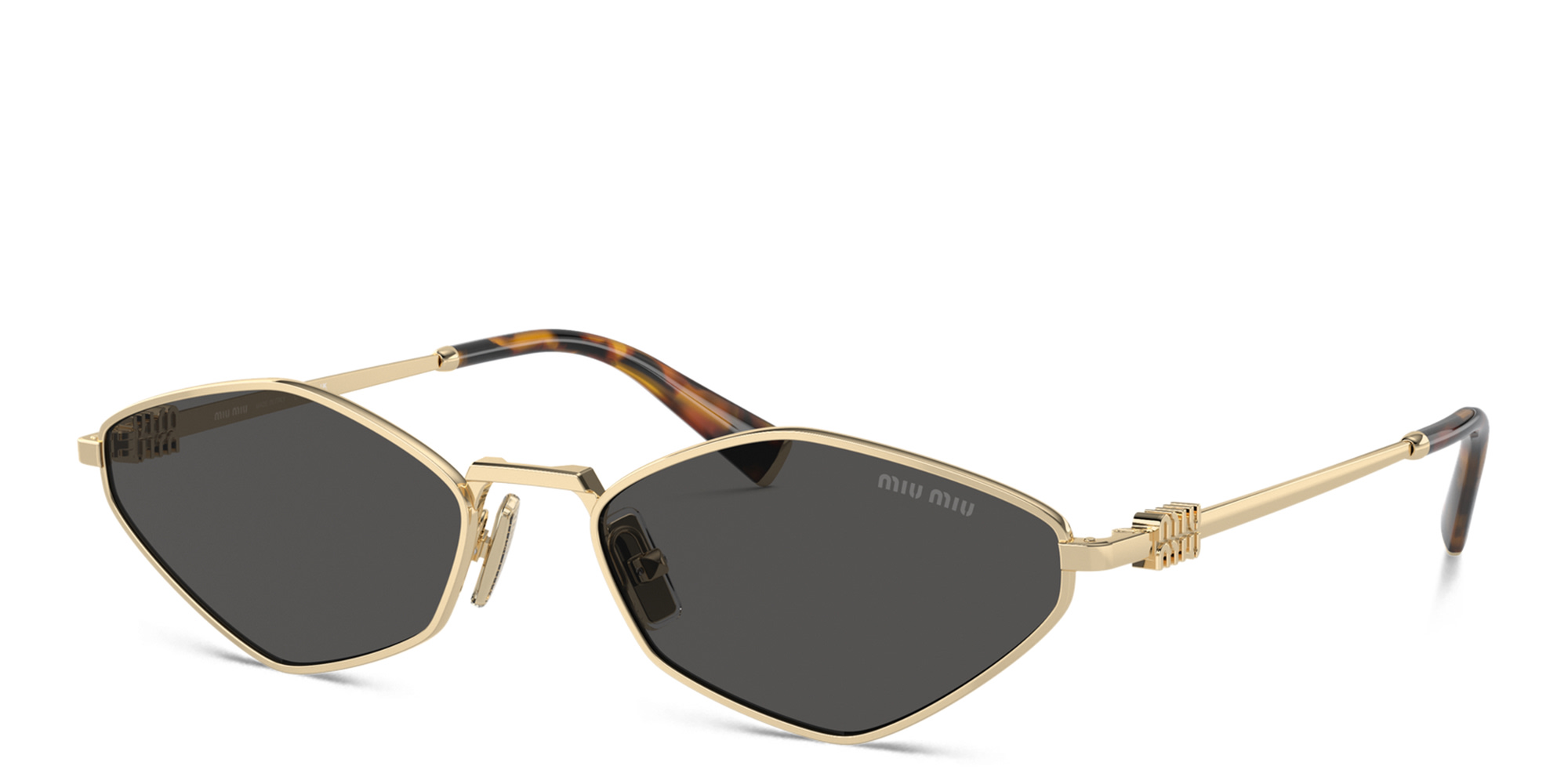 MIU MIU Vertical Logo Irregular Sunglasses in Gold – Product Photo 2
