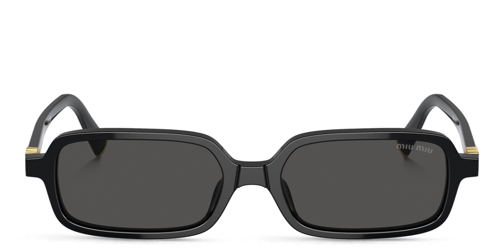 Shop MIU MIU Vertical Logo Rectangle Sunglasses in Black online.