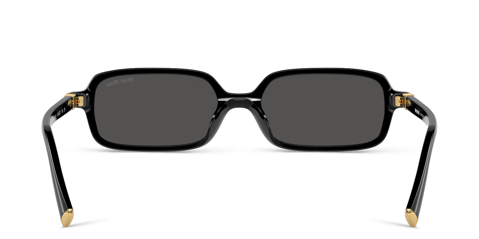 Shop MIU MIU Vertical Logo Rectangle Sunglasses in Black online.