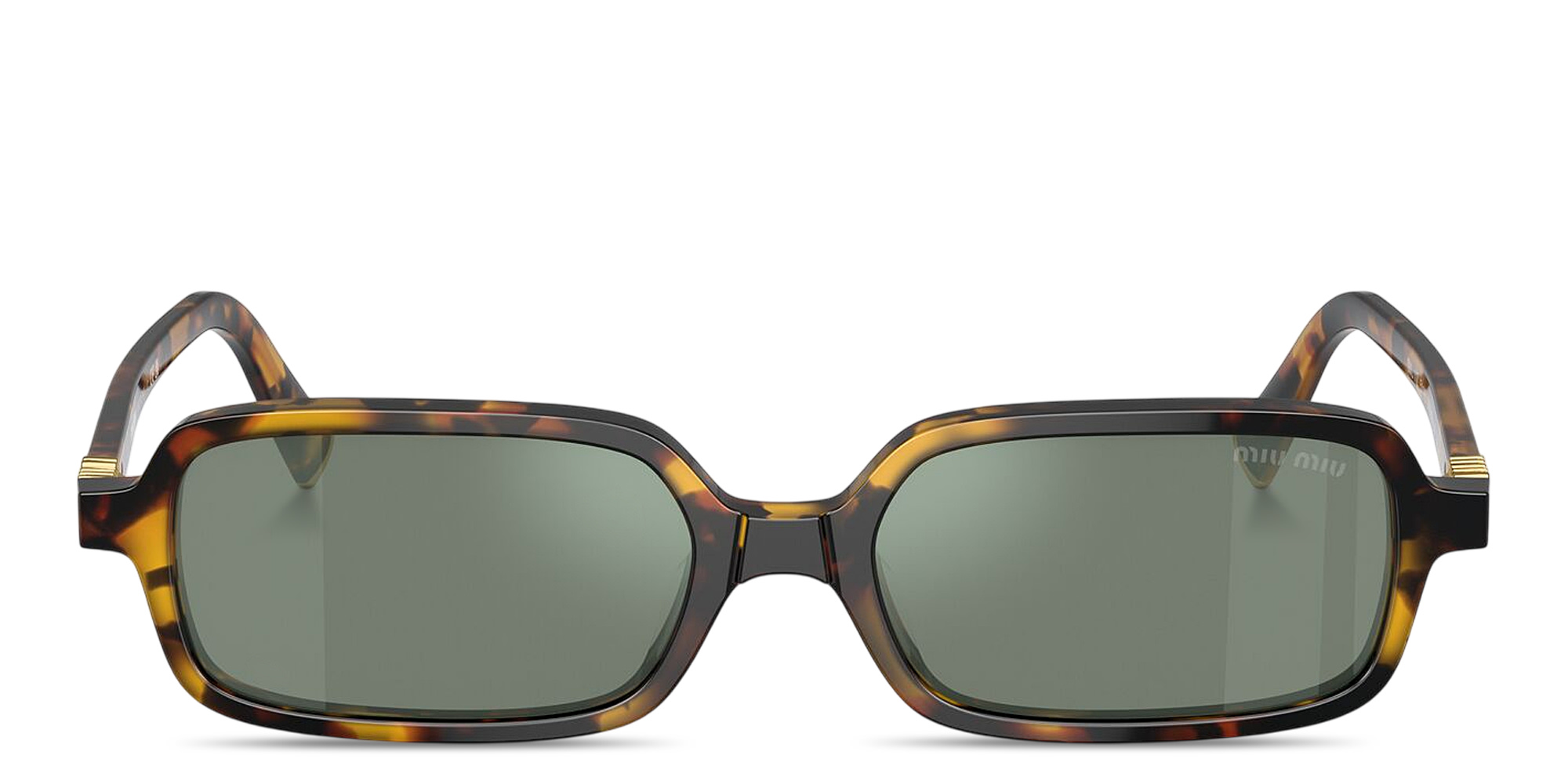 Shop MIU MIU Vertical Logo Rectangle Sunglasses in Honey Havana online.