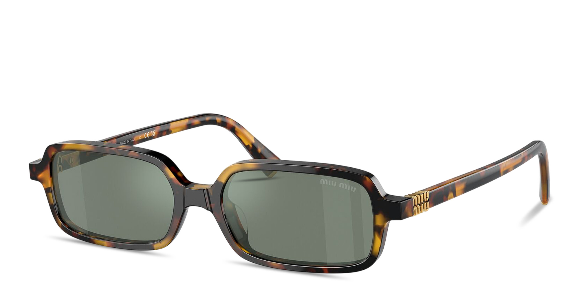 Shop MIU MIU Vertical Logo Rectangle Sunglasses in Honey Havana online.
