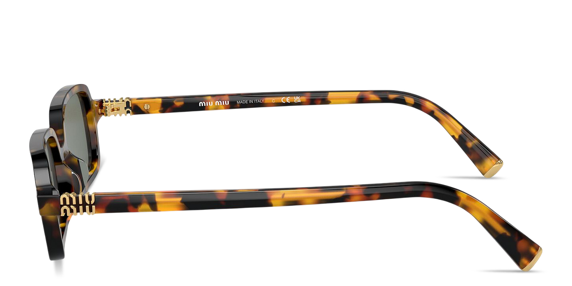 Shop MIU MIU Vertical Logo Rectangle Sunglasses in Honey Havana online.