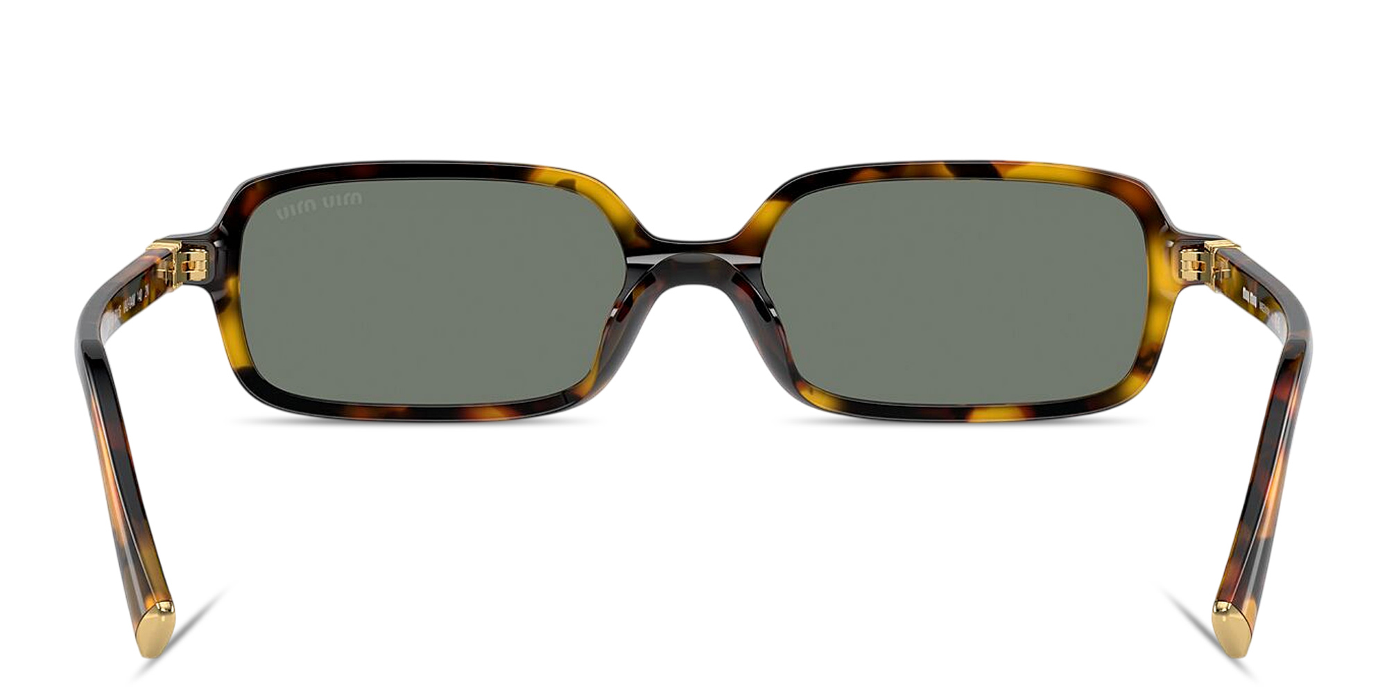 Shop MIU MIU Vertical Logo Rectangle Sunglasses in Honey Havana online.