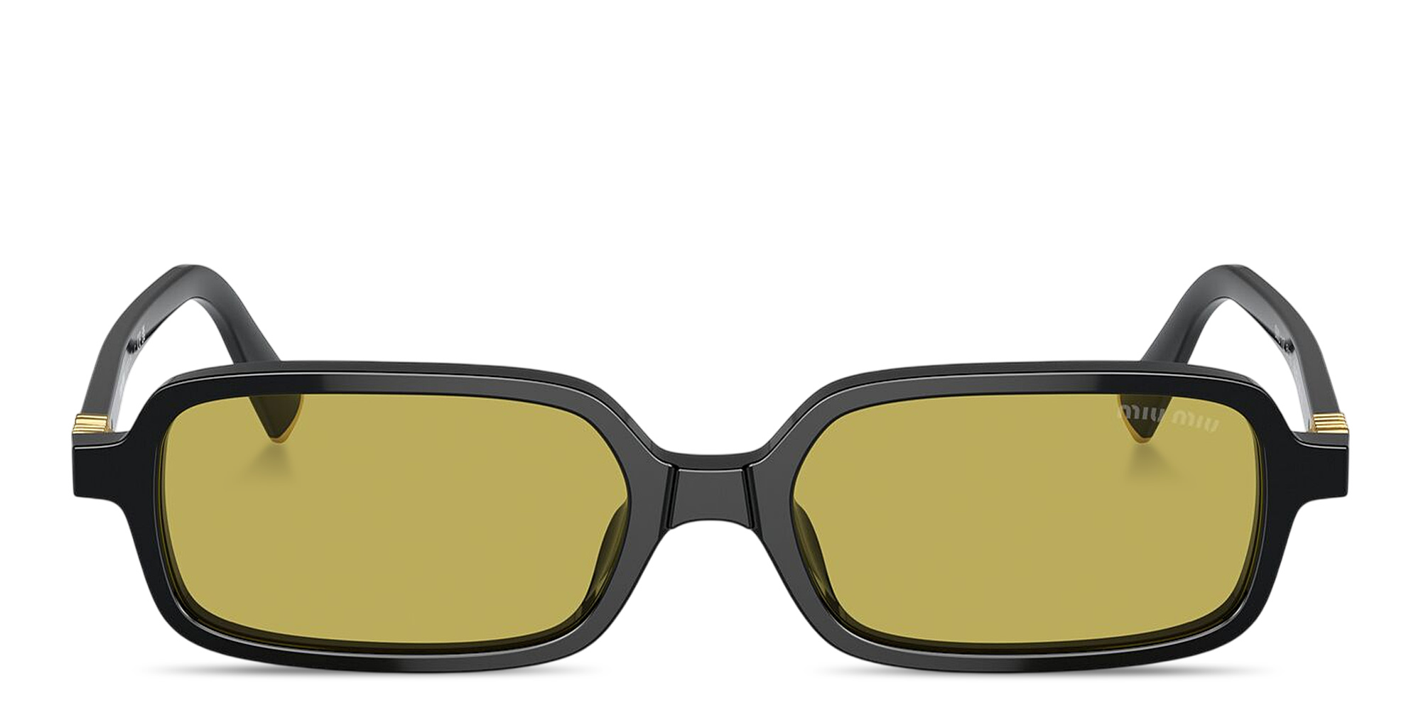 Shop MIU MIU Vertical Logo Rectangle Sunglasses in Black online.