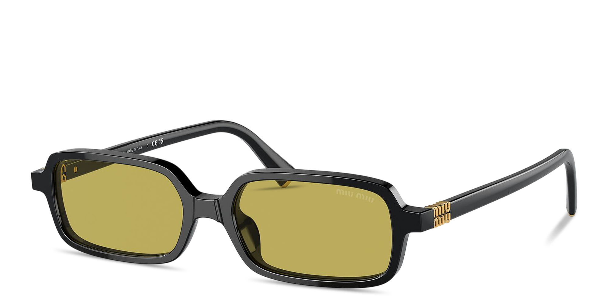 Shop MIU MIU Vertical Logo Rectangle Sunglasses in Black online.