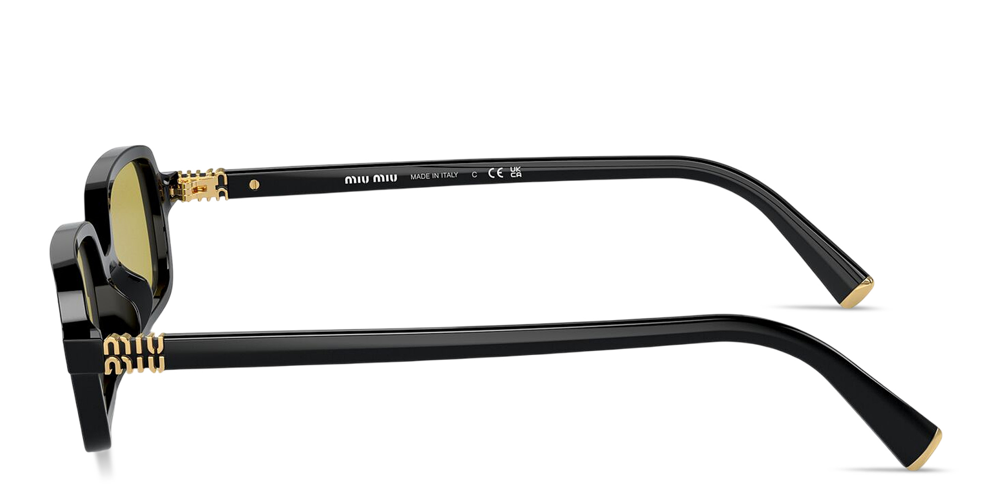 Shop MIU MIU Vertical Logo Rectangle Sunglasses in Black online.