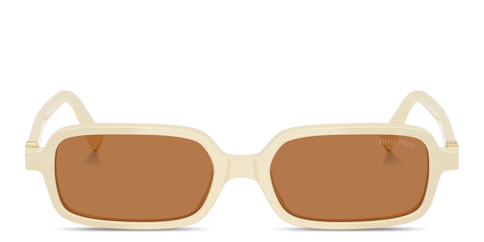 تسوق نظارات شمسية مستطيلة بشعار العلامة العمودي ميو ميو بلون كريم أونلاين.